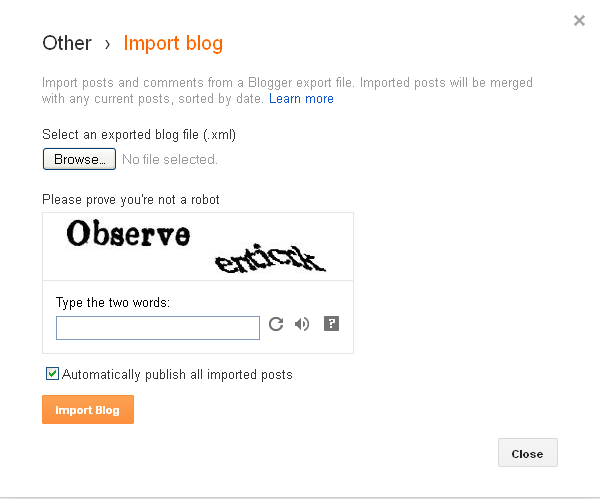 Import blogger blog